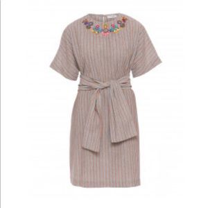 Megan Park Dana Striped Embellished Linen‎ Dress